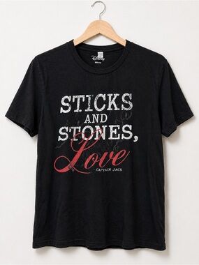 Disney Pirates Caribbean Captain Jack Sticks Stones Love Graphic T Shirt M Black